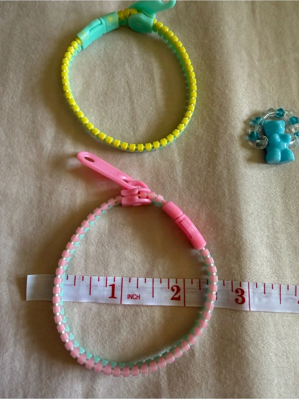 Pastel Zipper Bracelet Set + Blue Gummy Bear Ring Kawaii Rave Candycore Y2K Kids